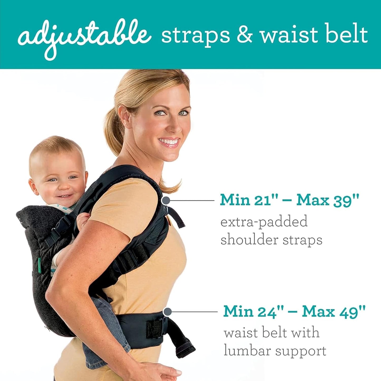 Infantino Flip 4-in-1 Convertible Baby Carrier, Adjustable, Ergonomic Babywearing, Registry Essential, Baby Carrier for Newborn to Toddler, Black