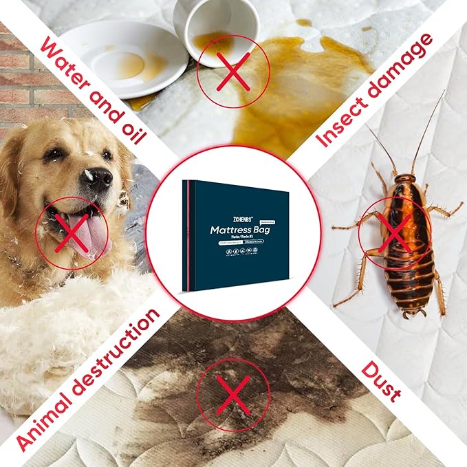 ZCHENBS® – Mattress Bags for Moving and Storage,Mattress Bag with Zippers,5 Mil Ultra-Thick Bed Bag,Waterproof,Anti-Tear,Heavy-Duty Mattress bag (Black, Twin/Twin XL-(2 Pack))