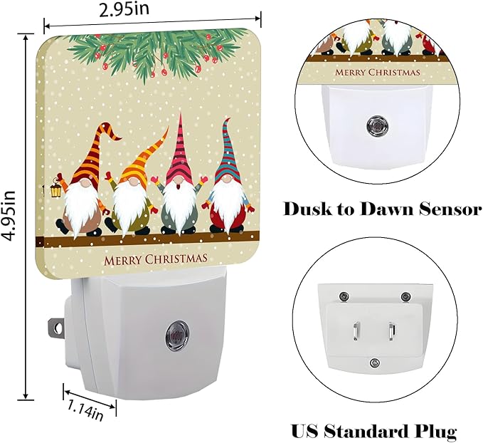 Christmas Gnomes Night Light,Plug-in Nightlights Auto Sensor Night Lamp Dusk to Dawn Lamp Home Decor for Nursery Children Girls Boys