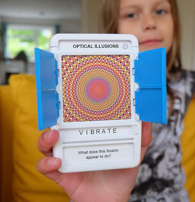 100 PICS Optical Illusions - Perfect Stocking Stuffer for Teens and Kids |100 Mind-Blowing Illusions | Contains 50 Cards in a Slide Reveal case | Ideal Gift for Travel