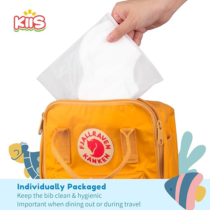 KIIS Disposable Baby Bibs for Baby Boys and Girls - Individually Packaged - Hygienic, Soft and Leakproof (20 PCS / 60 PCS)