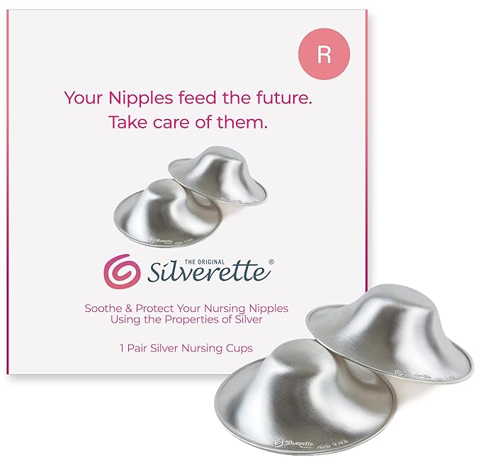 SILVERETTE® The Original Silver Nursing Cups, Nipple Covers for Breastfeeding Essentials, Pure 925 Silver Nipple Shields for Breastfeeding Newborn, Lightweight Nursing Cups, Regular Size