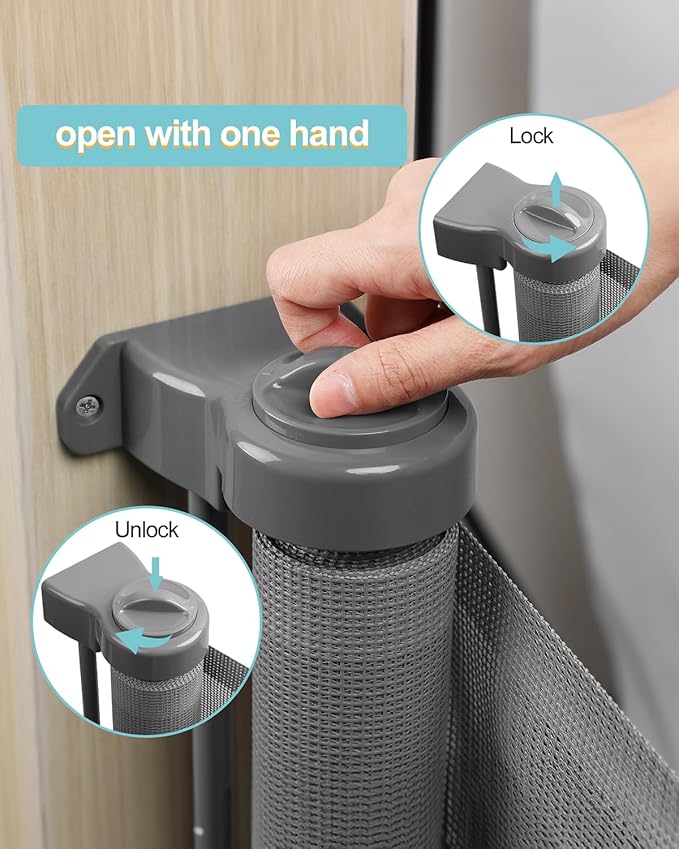 DEAR LOV Retractable Baby Gate, Mesh Baby Gate or Mesh Dog Gate, 33" Tall, Extends up to 118" Wide, Child Safety Gate for Doorways, Stairs, Hallways, Indoor/Outdoor (33"x118",Gray)