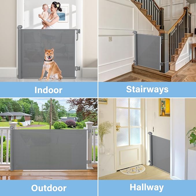 PRObebi Retractable Baby & Dog Gate - Extends to 54" Wide, 34" Tall - Stair, Doorway & Hallway Use