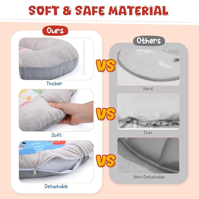 CUTE STONE Baby Play Gym & Tummy Time Mat with Lights, Sounds, Detachable Toys, Adjustable Volume Activity Gym Baby Mat for Infant Sensory & Motor Development, Newborn Baby Gift