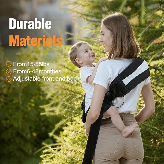 Toddler Carrier Sling for Newborn to Toddler, Ring Sling Baby Carrier 15–55 lbs with Breathable & Anti-Slip Seat Cushion for Comfort, Lightweight Travel-Friendly (Black)