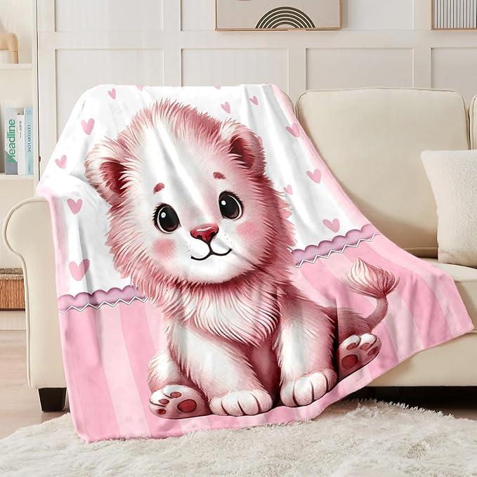 Personalized Baby Blanket for Girls, Custom Baby Blanket with Name, Soft Cozy Personalized Name Blankets for Kids, Customized Lion Blanket for Infant Toddler Birthday Christmas