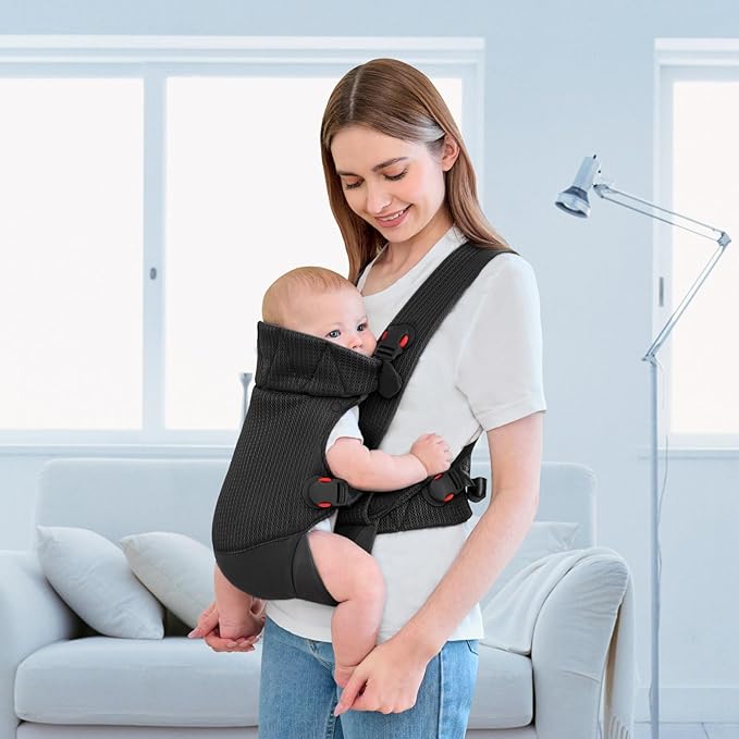 IULONEE Baby Carrier Wrap Ergonomic Baby Strap Carrier Front & Back Backpack Carry Adjustable Infant Toddlers Carrier Sling for Newborn Black