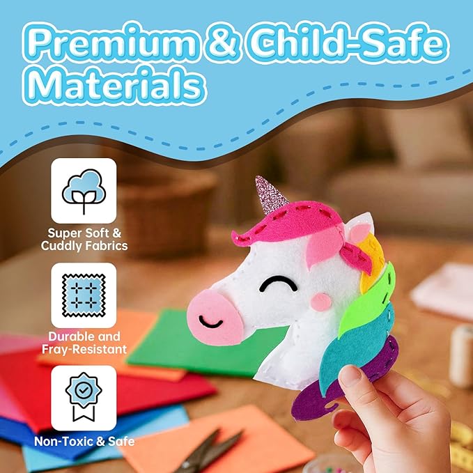 Cymbana Kids Sewing Kit Make Your Own Creative Felt Plush Animals Toy Craft Art Set for Beginners, Girls Gifts for Children 6+