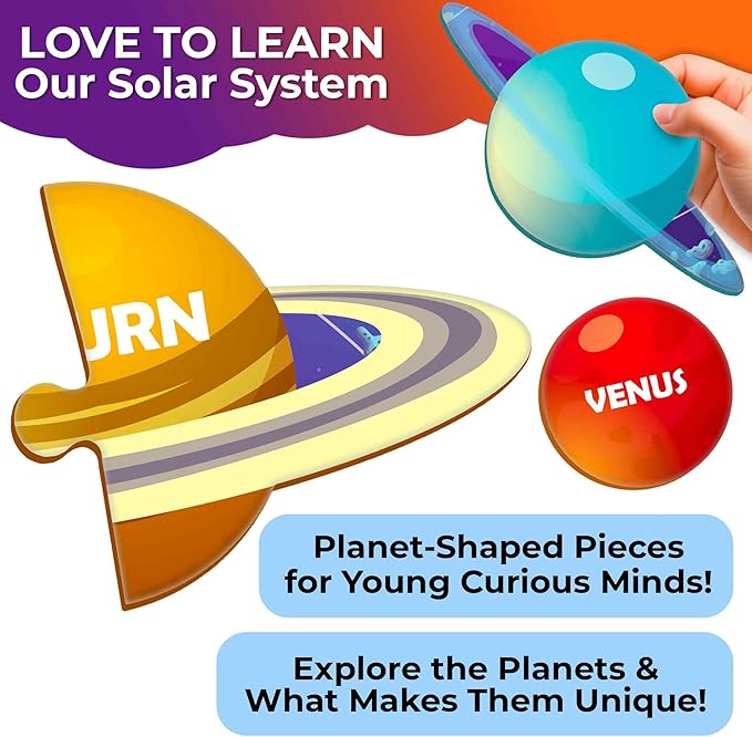 QUOKKA Solar System Puzzles for Kids Ages 4-6 - 70 Pcs Fun Kids Puzzles Ages 5-8 Preschool Floor Activities - Includes 50 Cards with 400+ Space Facts- Planet-Shaped Jigsaw Puzzle Gift for Girls Boys