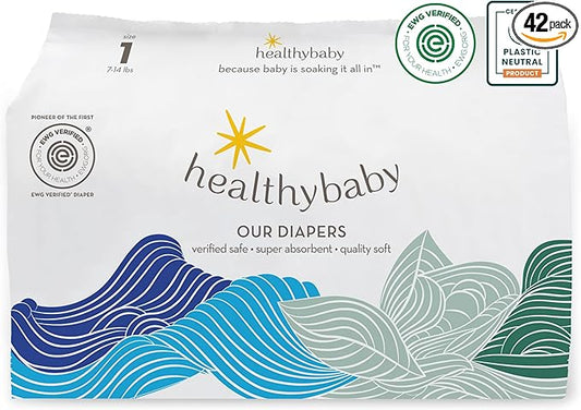 Our Diapers | EWG Verified Safe & Plant-Based Diapers | Leak Protection | Soft Organic Cotton Shell | Chlorine-Free Diaper for Sensitive Skin | Size 1 (7-14 lbs) 42 Count