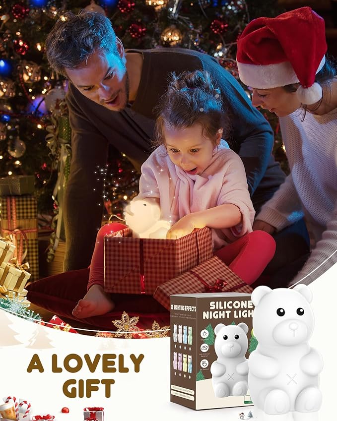 Night Light for Kids, Rechargeable Dimmable Silicone LED Nightlight with 7 Colors, Baby Nursery Night Lamp, Touch Squishy Lamp, Cute Gifts for Girls, Boys, Toddler Room Decor, Bear