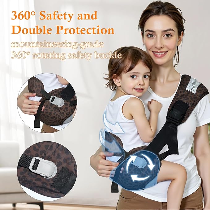 Baby Carrier Newborn to Toddler-Adjustable Baby Sling Carrier,Toddler Carrier for 25-60lbs,Comfortable Baby Sling for Hands-Free Carrying (Dark Brown Leopard Print)
