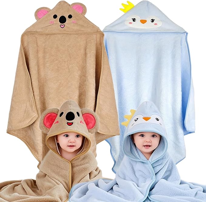 Toddler Bath Towel with Hood Soft Absorbent 2 Pack Pack Premium Coral Fleece Hooded Baby Towels for Newborn, Toddler and Kids Baby Stuff Shower
