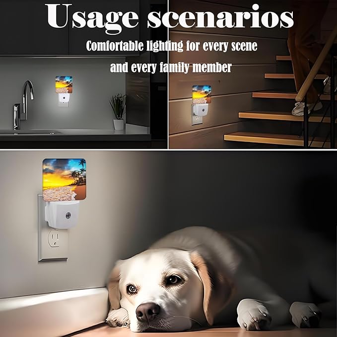 Sunset Beach Night Light,Plug Into Wall with Dusk to Dawn Light Sensors, Warm Nightlights for Bedroom, Bathroom, Hallway, Kitchen, Gifts Ideal for Boys Girls Women Men