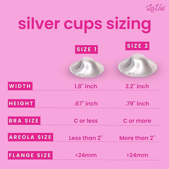 LaVie Silver Nursing Cups, Soothing Protection for Nursing Nipples of Newborns, Calming Relief for Breastfeeding Moms, 925 Silver Nipple Covers All Natural (Size 1)
