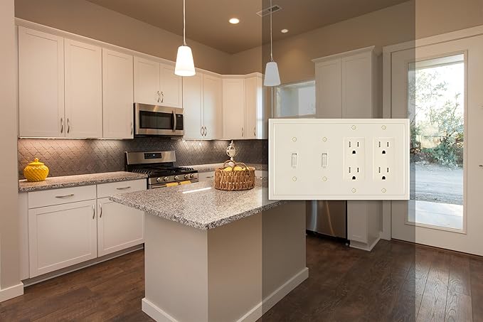 Henne Bery Modern Edge Decorative Wall Plate Switch Plate Outlet Cover, Durable Solid Zinc Alloy (Double Toggle/Double Decorator, Light Almond)