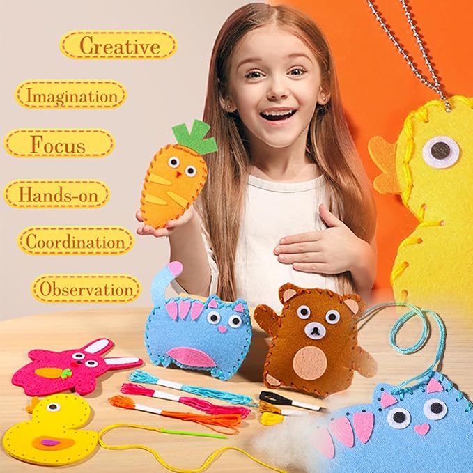 Eubeneortho Sewing Kit for Kids,Felt Animals Sew Craft Kit for Beginners,Fun and Educational Kids DIY Projects Craft and Sew Set Gift for Ages 6+ Girls, Boys, Learn to Sew
