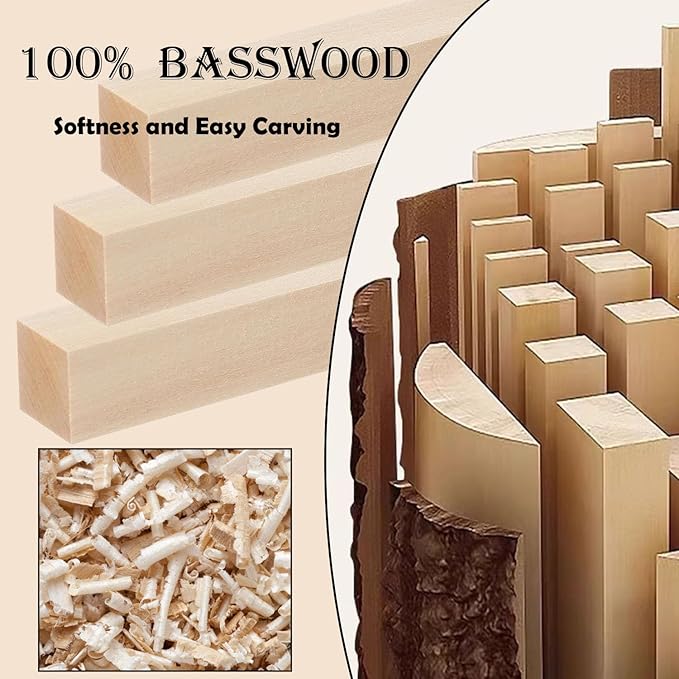 25PCS Basswood Carving Blocks, 3 Sizes Whittling Wood Basswood Blocks Wood Carving Kit Bass Wood for Wood Carving for Beginners Kids and Adults