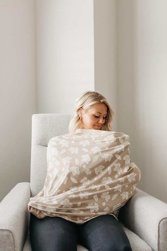 Copper Pearl Multi-Use Cover: Car Seat Covers, Nursing Cover, and Stroller Cover for Sun - Stretchy Fabric, All-Season Use, Stylish Designs, Easy Access for Moms - Oak