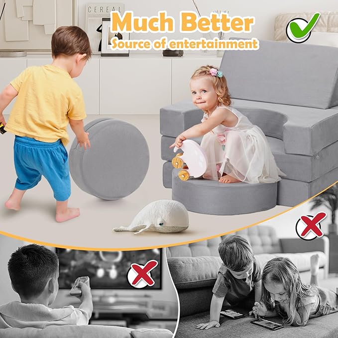 16Pcs Soft Play Blocks for Toddlers & Kids, Foam Climbing & Crawling Toys for Boys & Girls Aged 3+, Corner Climber Nugget Play Couch, Grey