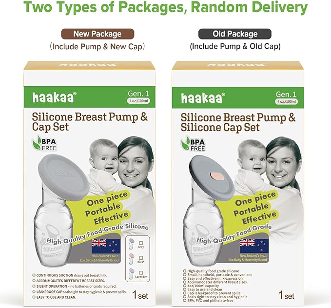 haakaa Manual Breast Pump Breastfeeding Pump with Food Grade Silicone Cap (Grey) 4oz/100ml