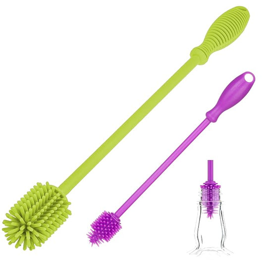A-Brush Silicone Bottle Cleaner Brush, 2 Piece Set, Flexible, Long Handle - Water Bottle Cleaner, Baby Bottle Nipple Brush for Plastic & Glass, BPA-Free Dish Washing Brush A2S Protection
