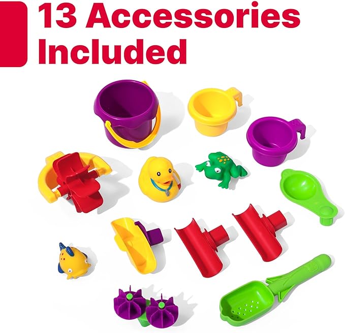 Step2 Rain Showers Splash Pond Water Table with Cover, Kids Water and Sand Activity Sensory Playset, Summer Outdoor Toys, 13-Piece Water Toy Accessories, for Toddlers 1.5+ Years Old, Blue & Green