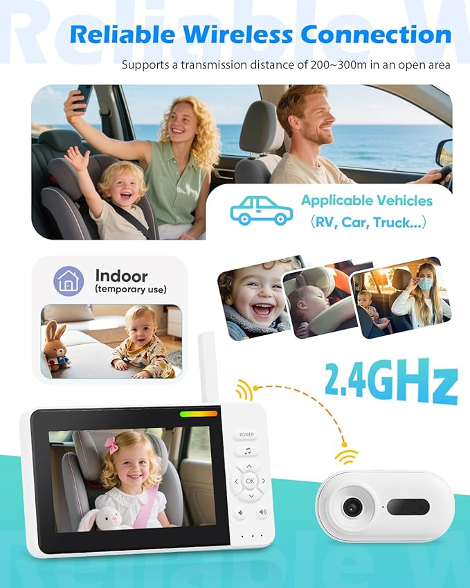 Wireless Baby Car Camera with Upgraded Auto Night Vision, 1080P HD Car Baby Monitor with 360° Adjustable, Easy Install Rear Facing Carseat Mirror, Newborns Travel Essentials Gifts - White