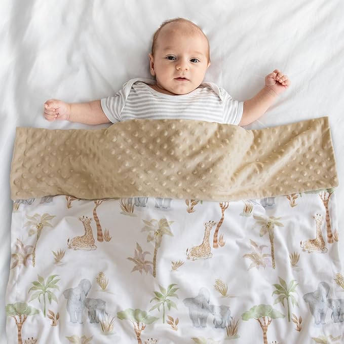 Baby Blankets for Boys Girls, Super Soft Nursery Minky Blanket Neutral with Print Brown Savanna Elephant and Cozy Raised Dotted Fleece Backing, 30 x 40 Inch Double Layer Bed Throws
