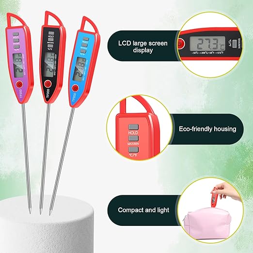 10 Set Waterproof Food Thermometer for Water, Liquid, Candle and Cooking Digital Meat Thermometer with Long Probe Instant Read for Kitchen BBQ Grill Candy (Red)