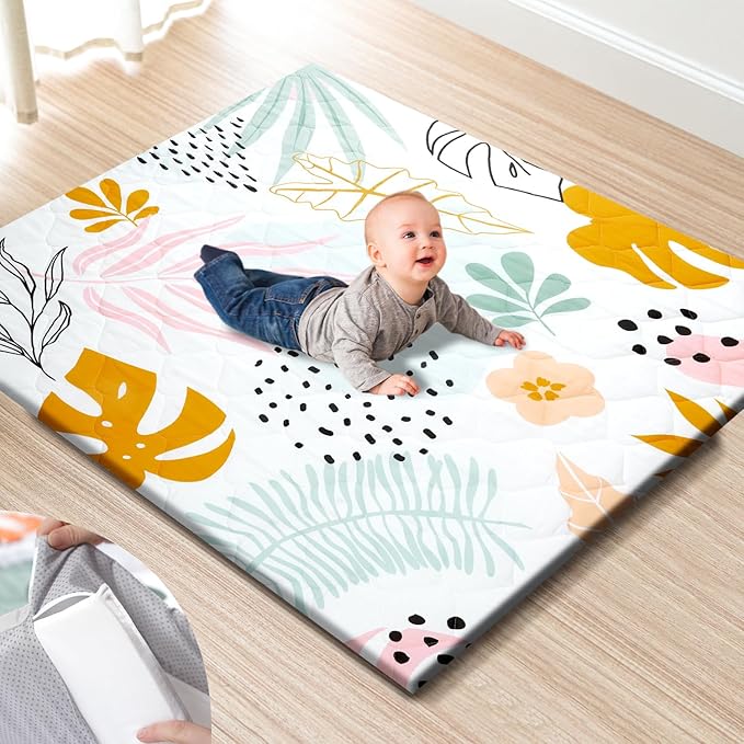 Premium Foam Baby Play Mat 47x47 – Removable & Machine Washable Cover, Extra Thick Padding Playpen Mat, Non-Slip Crawling Mat, Easy to Clean for Infants, Toddlers & Babies
