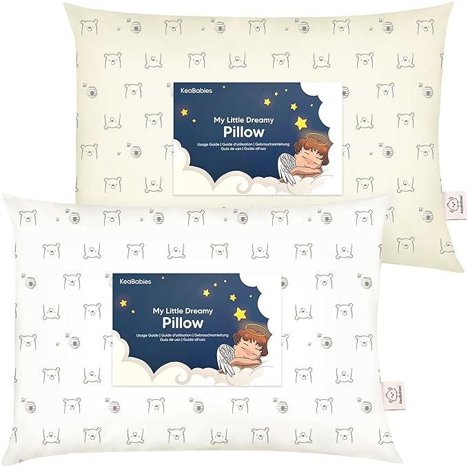 KeaBabies 2-Pack Toddler Pillow 13x18 - Soft Organic Cotton Kids Travel Bed Pillows for Sleeping, School, Nap, Machine Washable, Toddlers 2 to 5, Pillowcase Sold Separately (Bumble Bear)