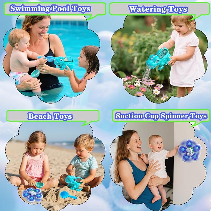 Baby Bath Toys for Kids Ages 1-3, Dinosaur Watering Can for Toddler, Beach Sand Toys Garden Play Time, Bathtub Toys Swimming Pool Toys for 1 2 3 4 5 6 Years Old Girls Boys（4 Pack）