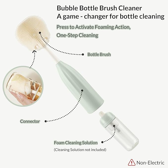 Baby Bottle Brush Kit with Push-Press Bubble and Drying Rack for Bottle Cleaning, Bendable Bottle Cleaner Brush for Baby Bottles, Breast Pumps, Nipples, Straws and More. Perfect for Home&Travel