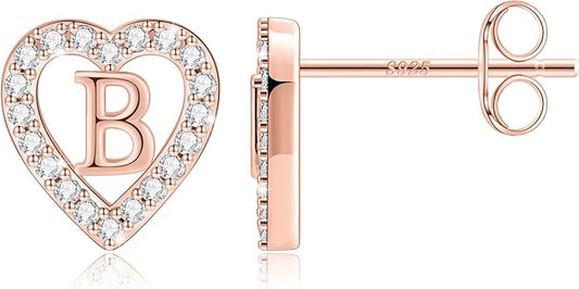Anoup Christmas Gifts for Grandkids Girls Earrings - S925 Sterling Silver Post CZ Hypoallergenic Stud Heart Initial Earrings for Women Kids Jewelry Stocking Stuffers for Teen Girls Birthday Gifts