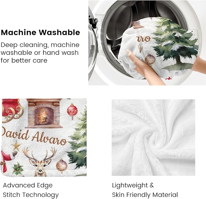 Ship Next Day - Custom Christmas Baby Blanket with Name | Multiple Styles Optional, Personalized Flannel Toddler Blanket, Christmas Swaddle for Boys & Girls, Xmas Decor Throw