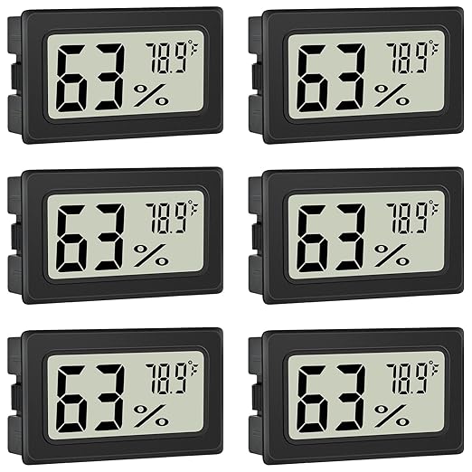 Humidity Meter Indoor Thermometer 6-Pack Mini Digital Thermometer Hygrometer Indoor Temperature Humidity Meters Gauge LCD Display Fahrenheit (℉) for Humidors, Greenhouse, Reptile Tank, Cellar, Closet