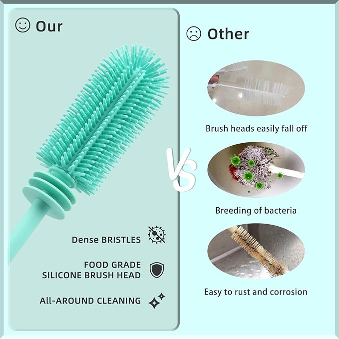 Silicone Baby Bottle Brush and Straw Cleaner Brush Set,Silicone Fully Encased Dish Brush,Versatile Deep Cleaning Long Water Bottle Brushes,Heat Resistant Sturdy Kitchen Brush,Hangable Cup Brush