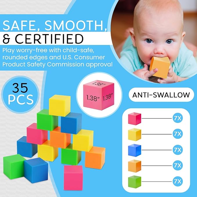 Glow in The Dark Toys Magnetic Building Blocks 35 PCs Neon Block – Safe Magnet Blocks for Kids & Toddlers Aged 4-8 | Magnetic Building Cubes w/Manual & Travel Pouch – STEM Educational Toys