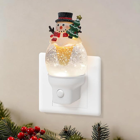 Christmas Night Light Plug into Wall Glitter Water Nightlight with USB/Outlet Options, Christmas Snowman Ice Cream Decorative Nightlight for Bedroom Holiday Decorations Gifts (Snowman Ice Cream)