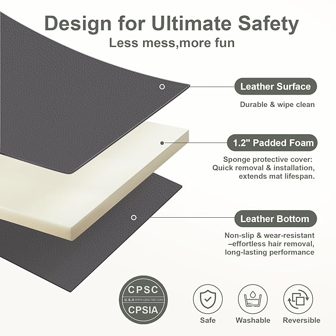 Baby Play Mat for Floor,50x50 Playpen Mat,Non-Slip Leather&Thick Foam Floor Cushion,Removable Waterproof Cover,Easy Care for Baby Crawling,Toddler,Kids,Tummy Time（Grey)