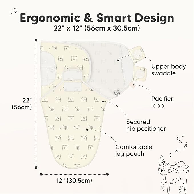 3-Pack Organic Baby Swaddle Sleep Sacks - Swaddles for Newborns, Infant 0-3 Months, Baby Girls, Boys, Soft & Snug Newborn Sleep Sack, Nursery Swaddling Blankets (Bumble Bear)