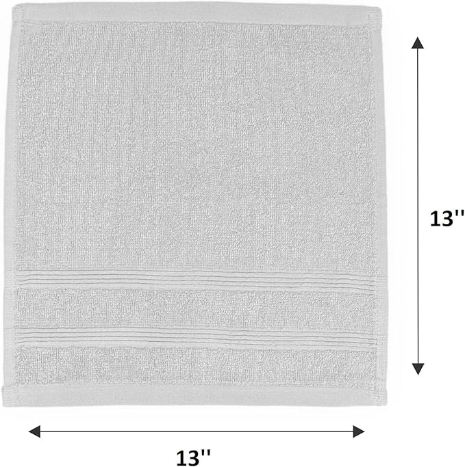 Kaufman - Premium Washcloth Set of 12 (13x13 Inches) 100% Cotton Ring Spun, Highly Absorbent, Durable and Ultra Soft Feel Wash Cloths Essential for Bathroom, Spa, Gym, and Face Towel (12PK)