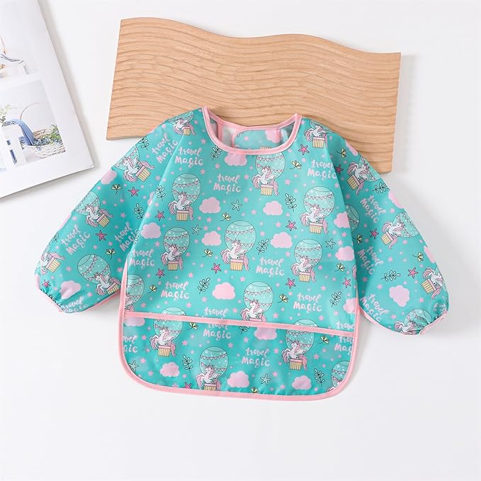 5 Pcs Long Sleeved Baby Toddler Bibs Waterproof Sleeved Bib 3-24 Months