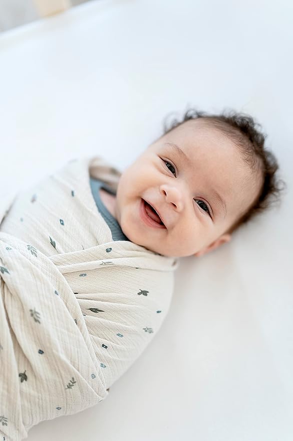 Ely's & Co. Muslin Swaddle Blanket 2-Pack — 100% Cotton Muslin Extra-Large Swaddle Blankets (47” x 47”) Solid + Printed (Blue Garden Flower)