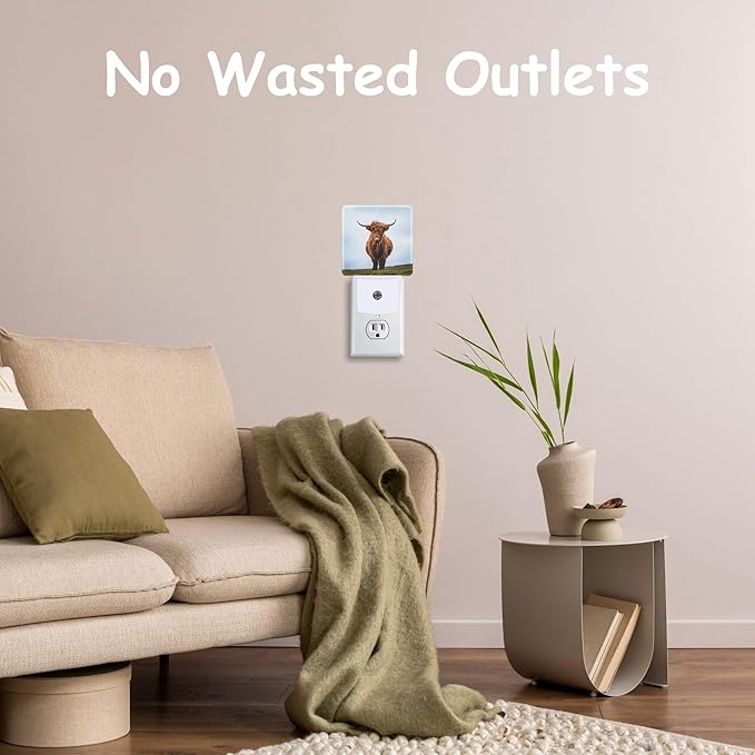 Scottish Highland Cows Night Light for Kids Girls Boys,LED Night Light Plug into Wall with Dusk to Dawn Sensor for Room Decor,Hallway,Kitchen,Bathroom,Nursery,Stairs