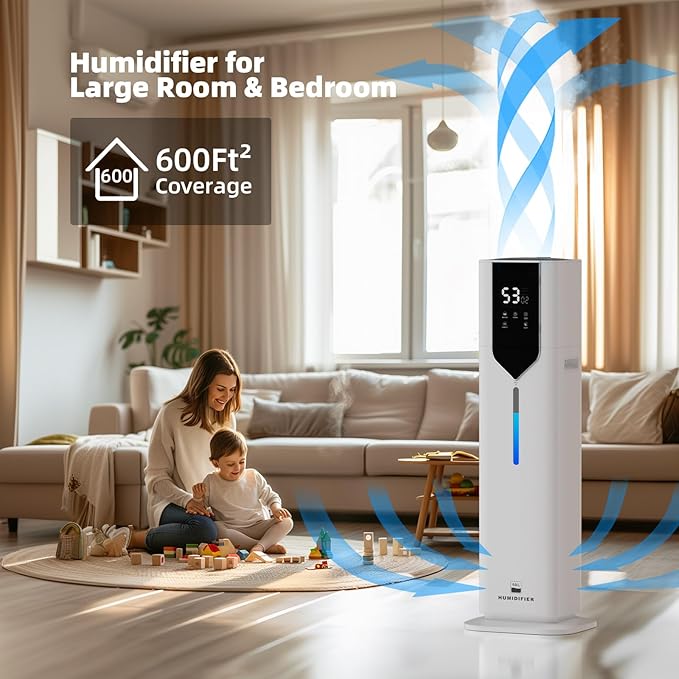 10L/2.6Gal Smart Humidifiers for Bedroom Large Room up to 600ft², 100H Runtime Cool Mist Top Fill, Ultra Quiet 30dB, Auto Control, Essential Oil Tray, Perfect for Bedroom, Office, Baby, White