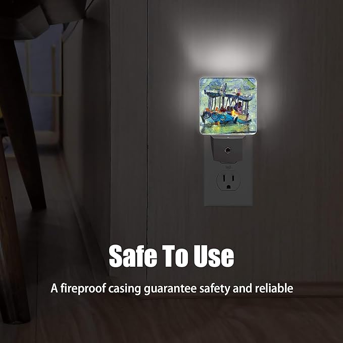 Retro Country Riverside Night Light Plug in Wall Lamp Smart Dusk to Dawn Sensor for Home Decorative, Kids Room Bedroom Bathroom Kitchen Hallway Gifts