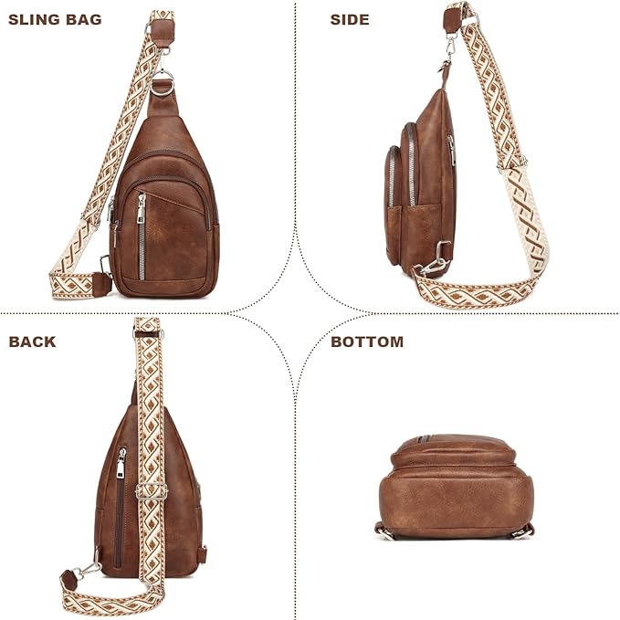 Sling Bag Crossbody Backpack - 2 in 1 Leather Cross Body Bag Fanny Pack with 2 Removable Straps